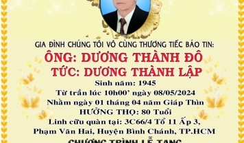 TU VIỆN KIM CANG - HỘI TƯƠNG TẾ THÀNH KÍNH PHÂN ƯU CÙNG GIA ĐÌNH, HƯƠNG LINH: DƯƠNG THÀNH ĐÔ