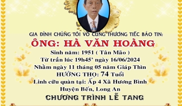 TU VIỆN KIM CANG - HỘI TƯƠNG TẾ THÀNH KÍNH PHÂN ƯU CÙNG GIA ĐÌNH, HƯƠNG LINH: HÀ VĂN HOÀNG