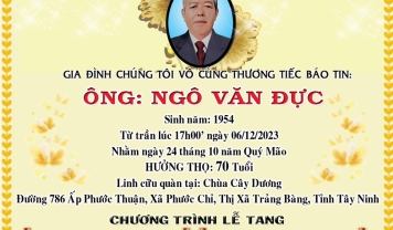 TU VIỆN KIM CANG - HỘI TƯƠNG TẾ THÀNH KÍNH PHÂN ƯU CÙNG GIA ĐÌNH, HƯƠNG LINH: NGÔ VĂN ĐỰC