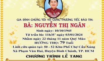 TU VIỆN KIM CANG - HỘI TƯƠNG TẾ THÀNH KÍNH PHÂN ƯU CÙNG GIA ĐÌNH, HƯƠNG LINH: NGUYỄN THỊ NGÂN
