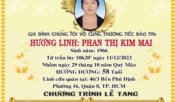TU VIỆN KIM CANG - HỘI TƯƠNG TẾ THÀNH KÍNH PHÂN ƯU CÙNG GIA ĐÌNH, HƯƠNG LINH: PHAN THỊ KIM MAI