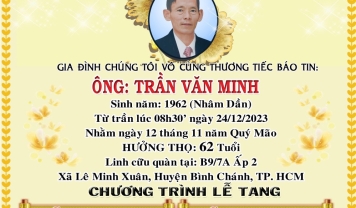 TU VIỆN KIM CANG - HỘI TƯƠNG TẾ THÀNH KÍNH PHÂN ƯU CÙNG GIA ĐÌNH, HƯƠNG LINH: TRẦN VĂN MINH