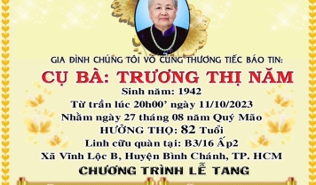 TU VIỆN KIM CANG - HỘI TƯƠNG TẾ  THÀNH KÍNH PHÂN ƯU CÙNG GIA ĐÌNH. HƯƠNG LINH: TRƯƠNG THỊ NĂM