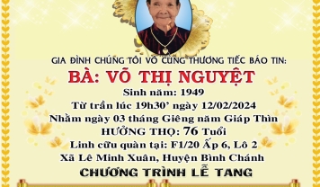 TU VIỆN KIM CANG - HỘI TƯƠNG TẾ THÀNH KÍNH PHÂN ƯU CÙNG GIA ĐÌNH, HƯƠNG LINH: VÕ THỊ NGUYỆT