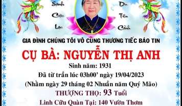 TU VIỆN KIM CANG - HỘI TƯƠNG TẾ THÀNH KÍNH PHÂN ƯU CÙNG GIA ĐÌNH TANG QUYẾN HƯƠNG LINH CỤ BÀ NGUYỄN THỊ ANH