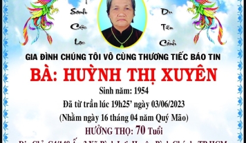 TU VIỆN KIM CANG - HỘI TƯƠNG TẾ THÀNH KÍNH PHÂN ƯU CÙNG GIA ĐÌNH TANG QUYẾN HƯƠNG LINH BÀ HUỲNH THỊ XUYÊN
